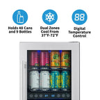 Réfrigérateur à vin et à boissons encastrable NewAir SplitShelf pour 9 bouteilles de vin et 48 canettes en acier inoxydable