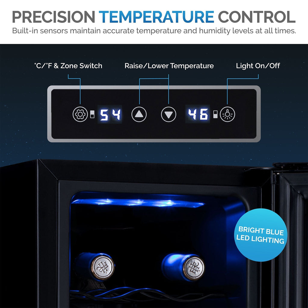 Réfrigérateur à vin Newair Shadow-T Series, 18 bouteilles, double zone de température, autonome, thermoélectrique, commande numérique