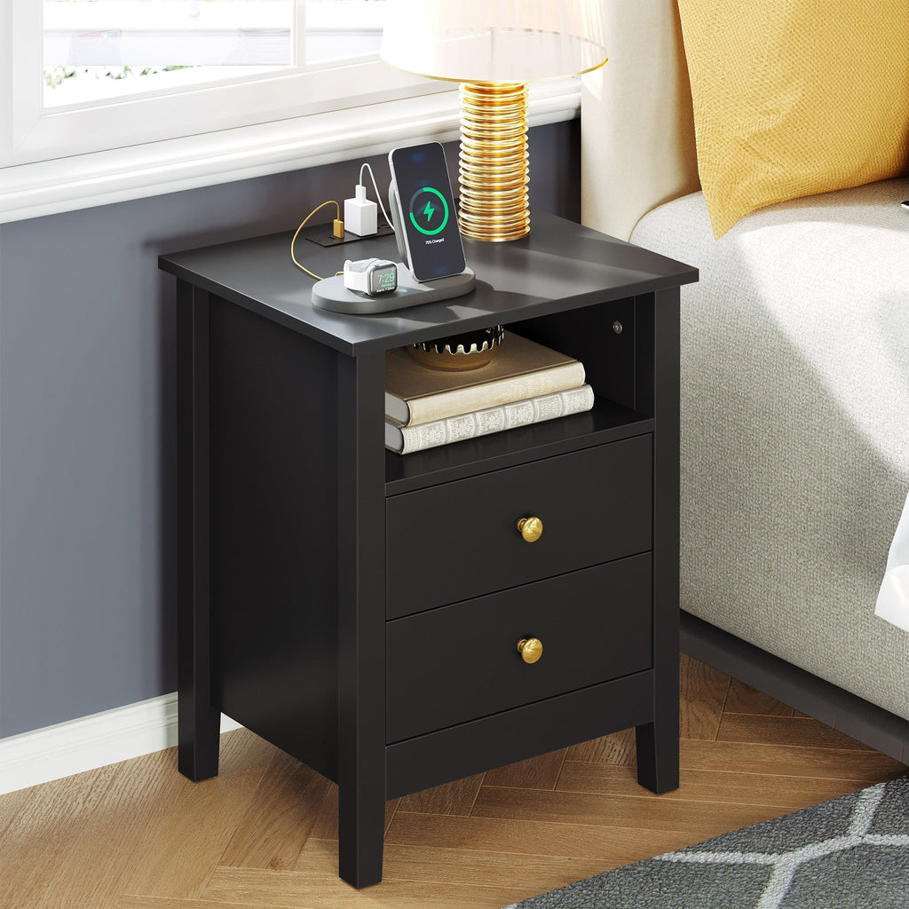 Ensemble de 2 tables de chevet avec station de charge Table d'appoint avec 2 tiroirs avec ports et prises USB Table de chevet
