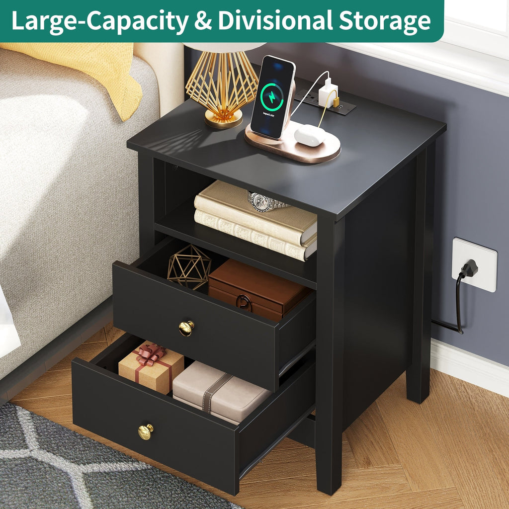 Ensemble de 2 tables de chevet avec station de charge Table d'appoint avec 2 tiroirs avec ports et prises USB Table de chevet