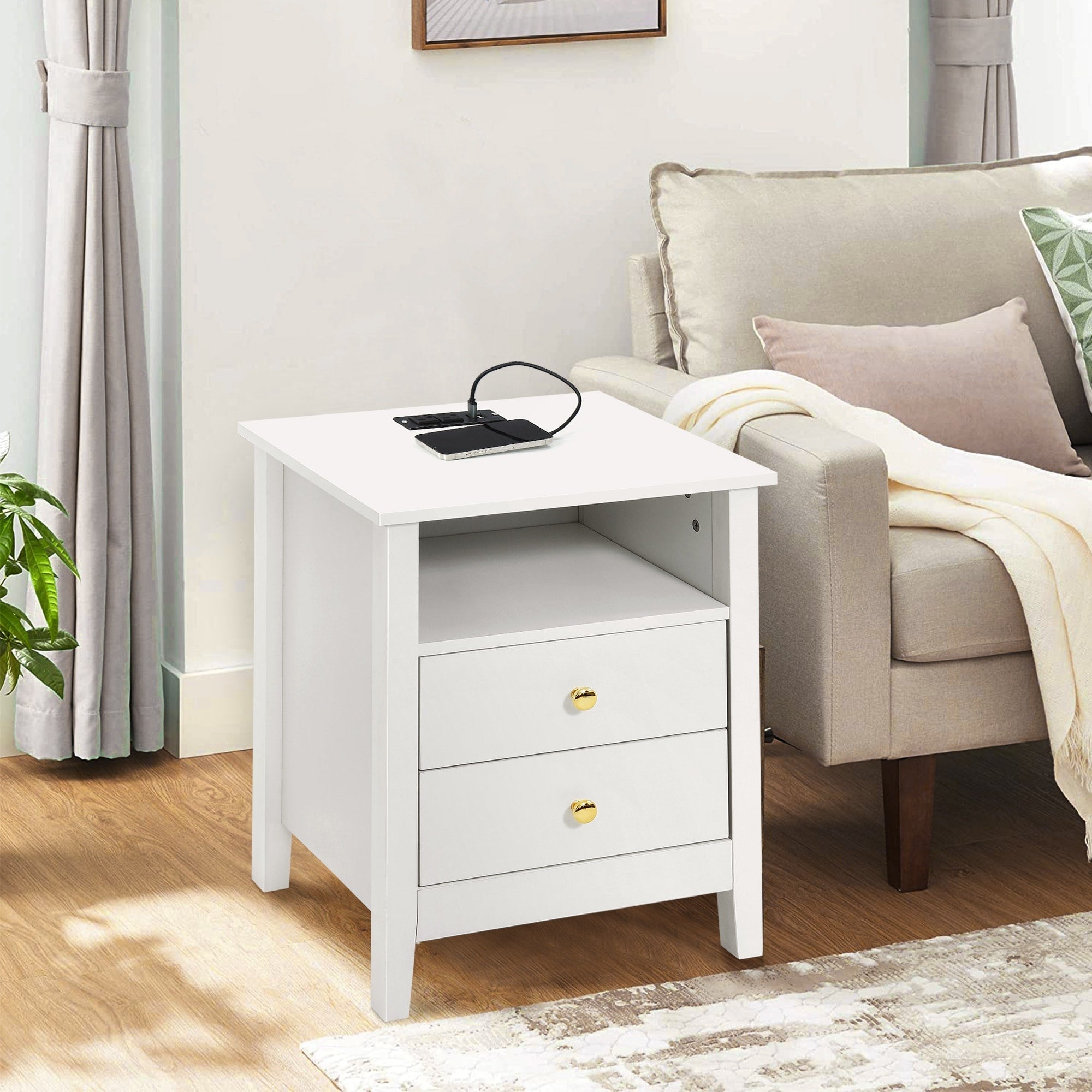 Ensemble de 2 tables de chevet avec station de charge Table d'appoint avec 2 tiroirs avec ports et prises USB Table de chevet