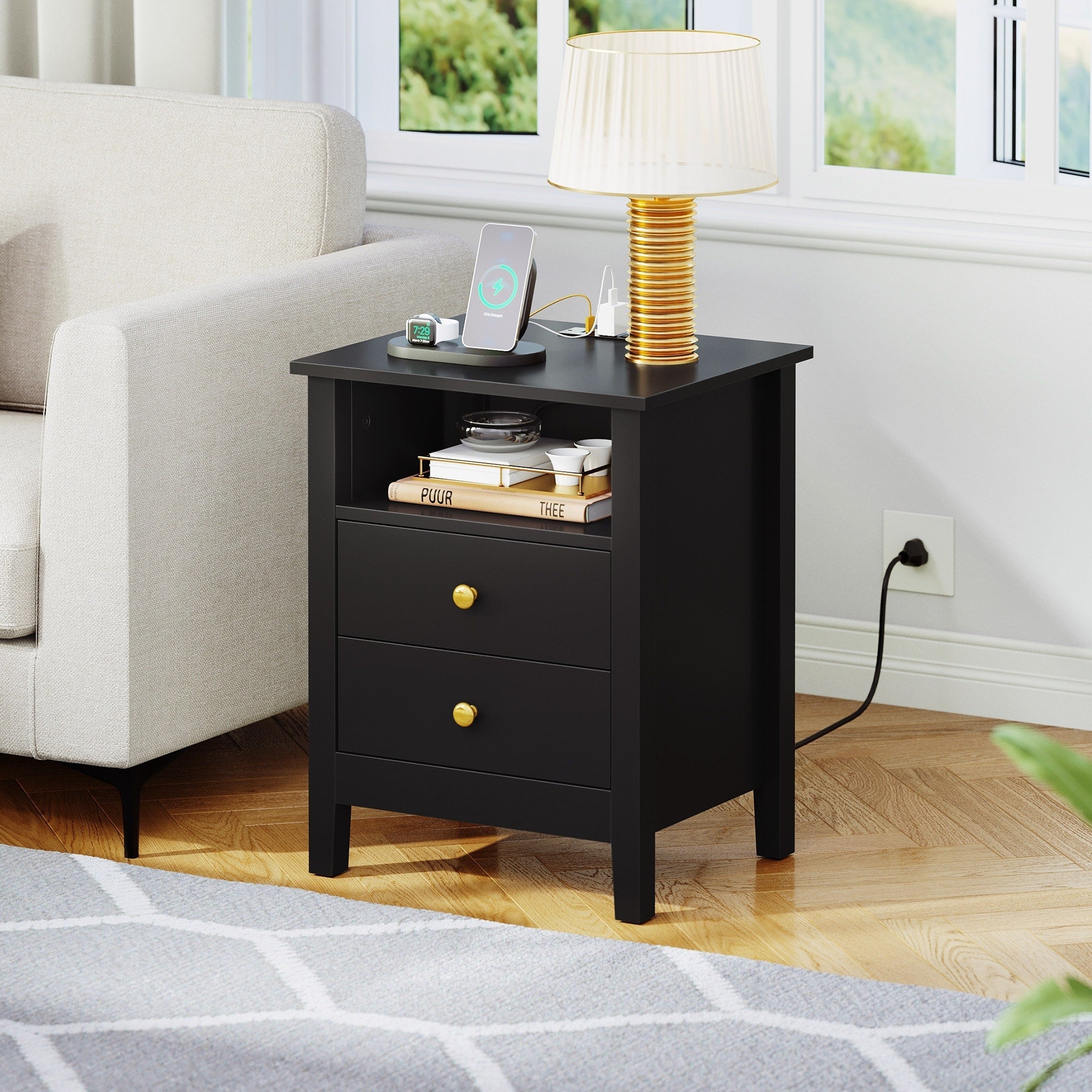 Ensemble de 2 tables de chevet avec station de charge Table d'appoint avec 2 tiroirs avec ports et prises USB Table de chevet