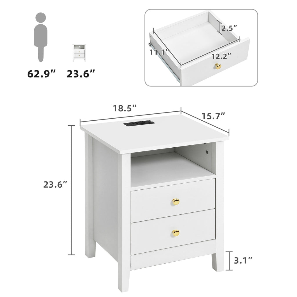 Ensemble de 2 tables de chevet avec station de charge Table d'appoint avec 2 tiroirs avec ports et prises USB Table de chevet
