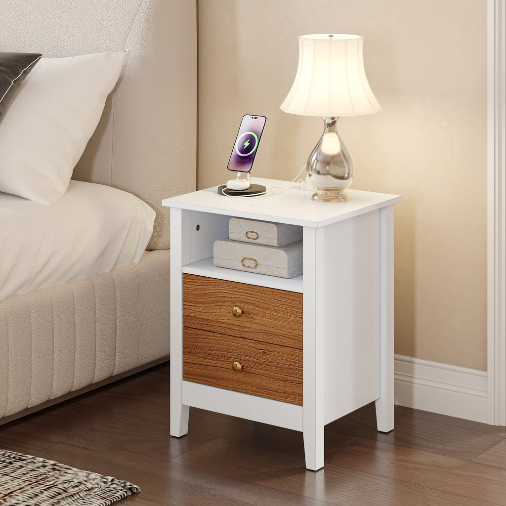 Ensemble de 2 tables de chevet avec station de charge Table d'appoint avec 2 tiroirs avec ports et prises USB Table de chevet
