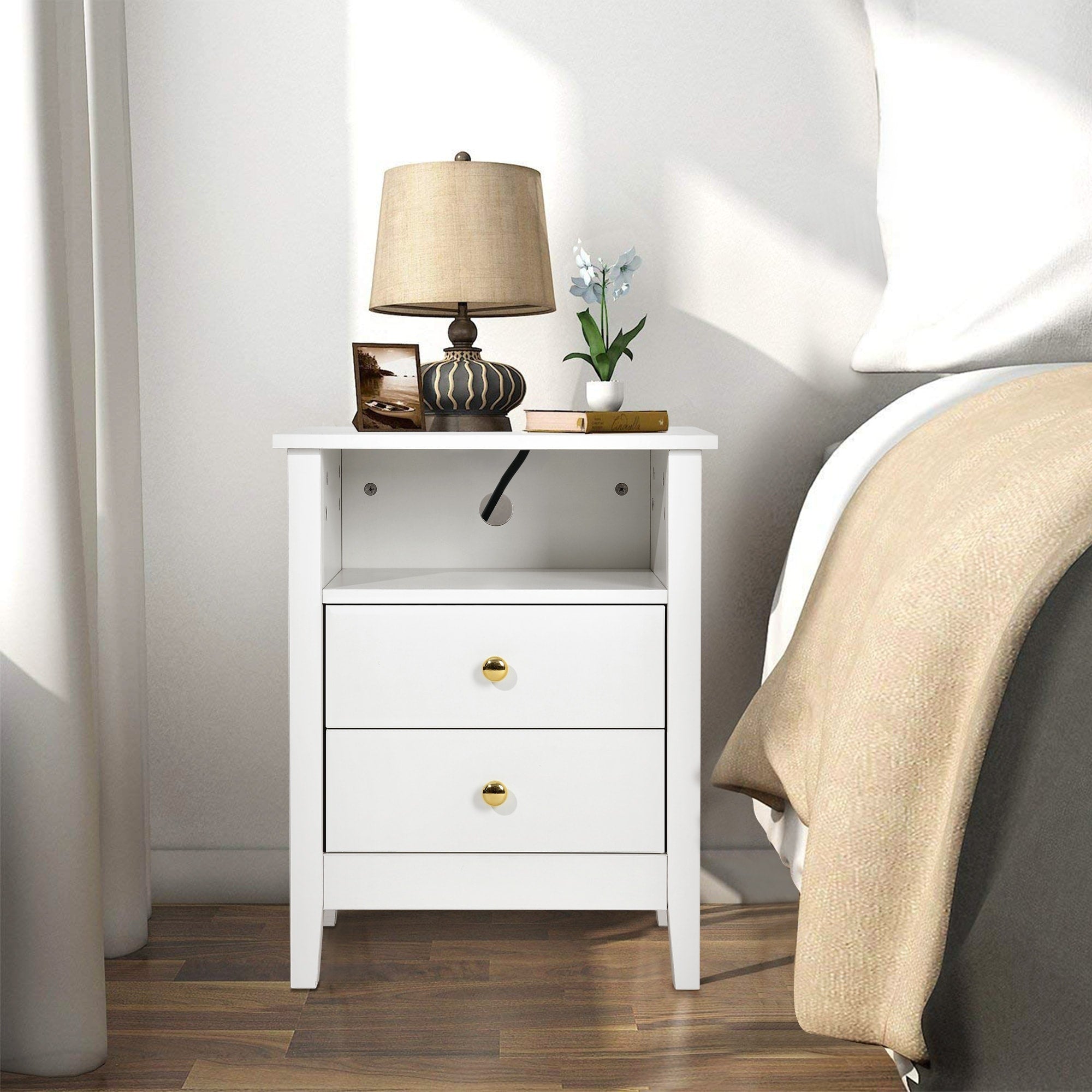 Ensemble de 2 tables de chevet avec station de charge Table d'appoint avec 2 tiroirs avec ports et prises USB Table de chevet