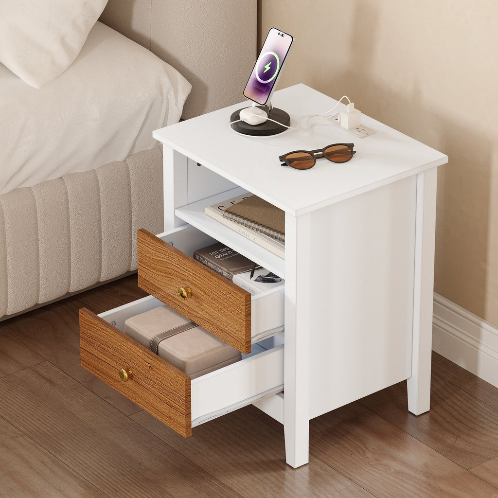 Ensemble de 2 tables de chevet avec station de charge Table d'appoint avec 2 tiroirs avec ports et prises USB Table de chevet
