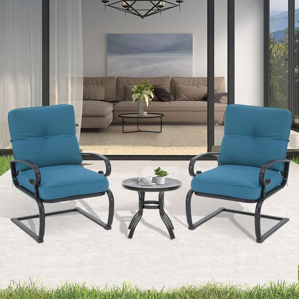 Ensemble bistrot d'extérieur 3 pièces Nista avec coussins et table basse, à ressorts en C, par Havenside Home