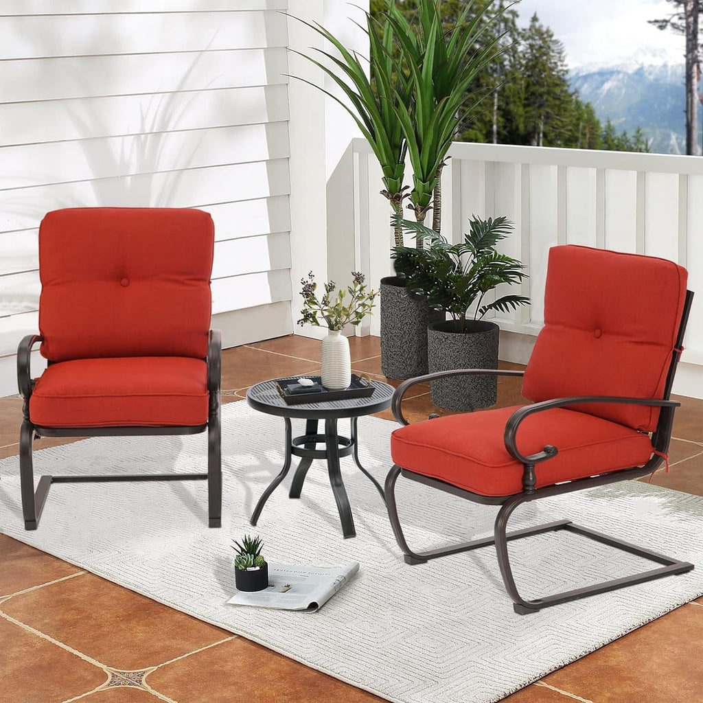 Ensemble bistrot d'extérieur 3 pièces Nista avec coussins et table basse, à ressorts en C, par Havenside Home