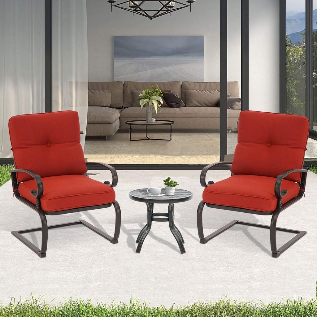 Ensemble bistrot d'extérieur 3 pièces Nista avec coussins et table basse, à ressorts en C, par Havenside Home