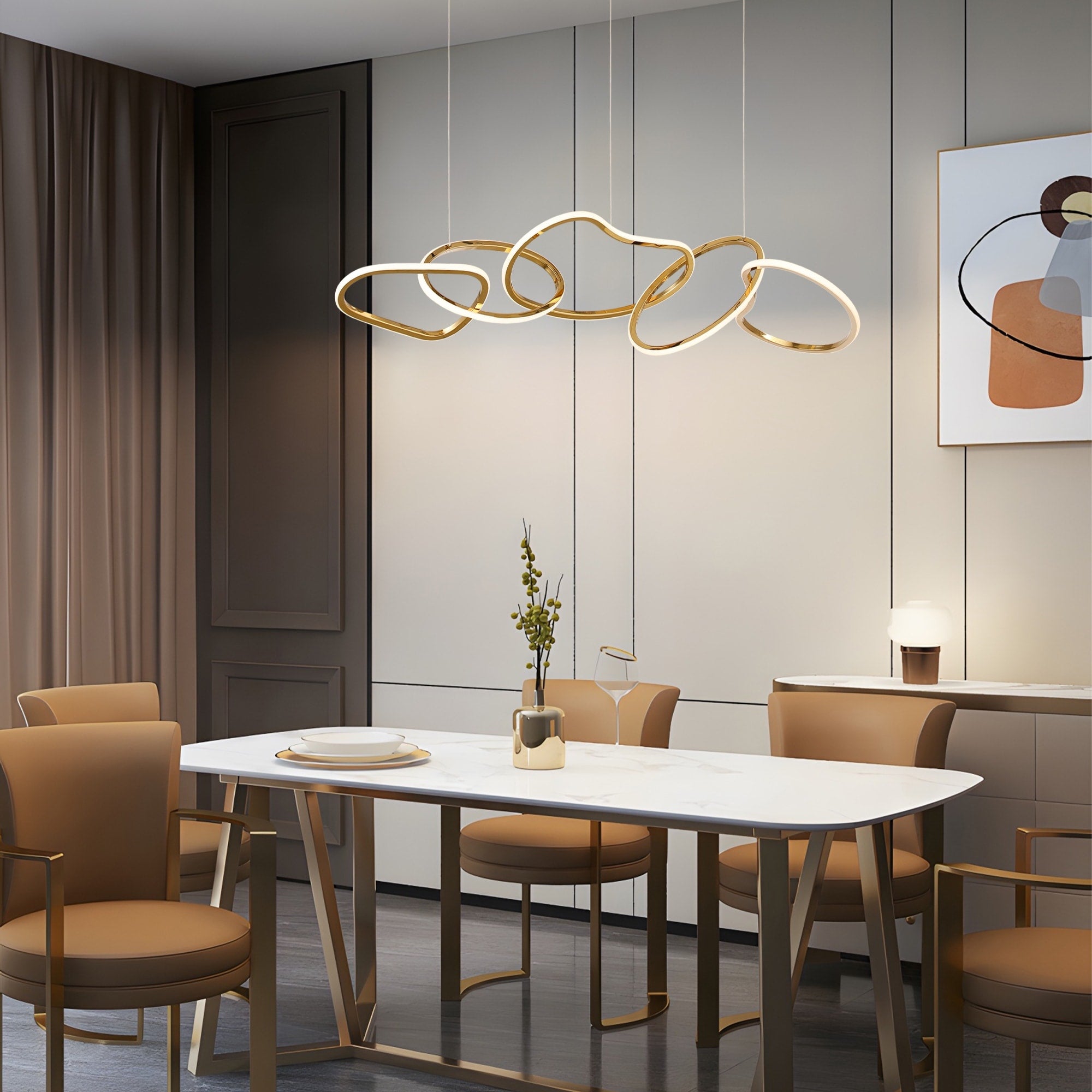 Lustre LED de luxe en acier inoxydable imbriqué de style nordique pour salle à manger