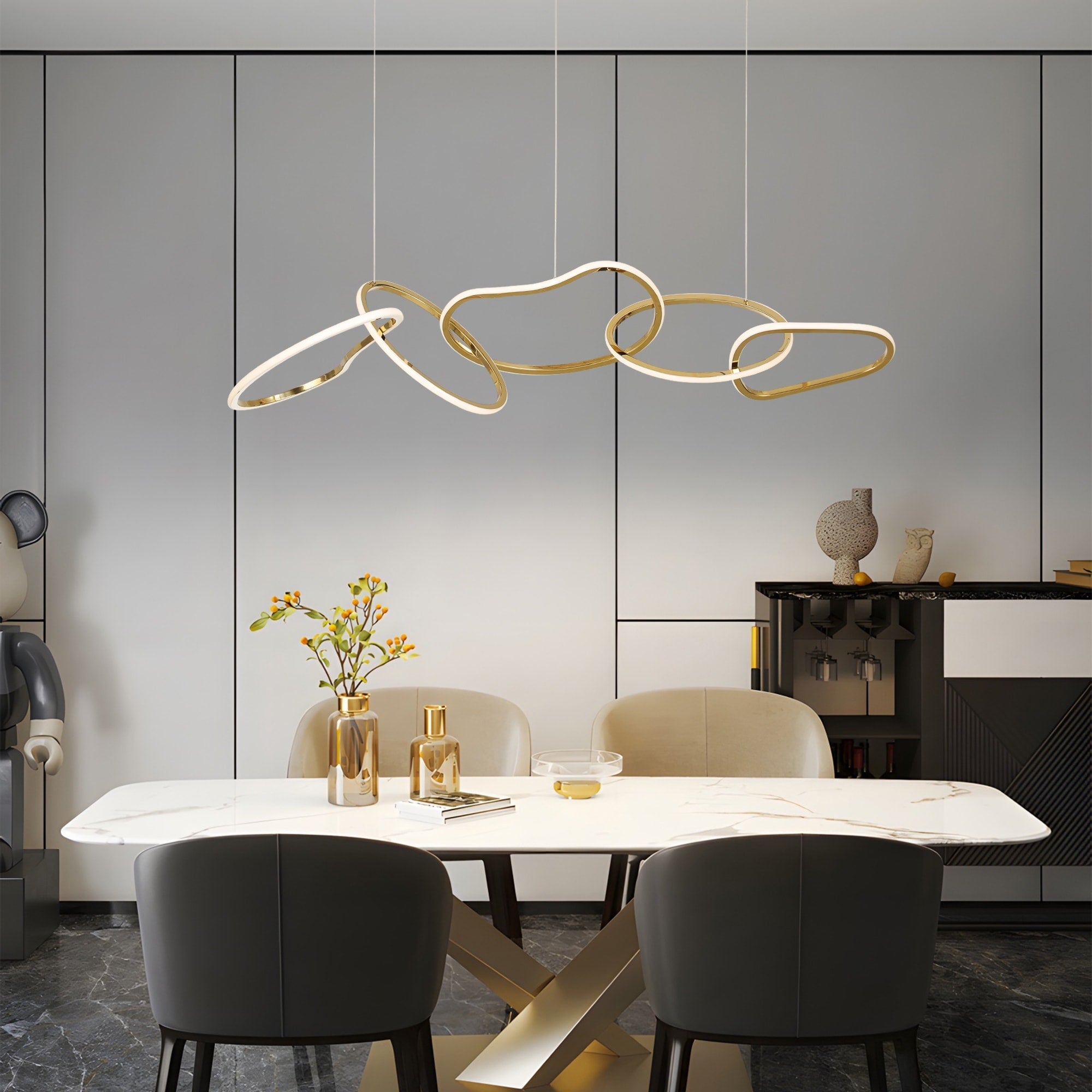 Lustre LED de luxe en acier inoxydable imbriqué de style nordique pour salle à manger