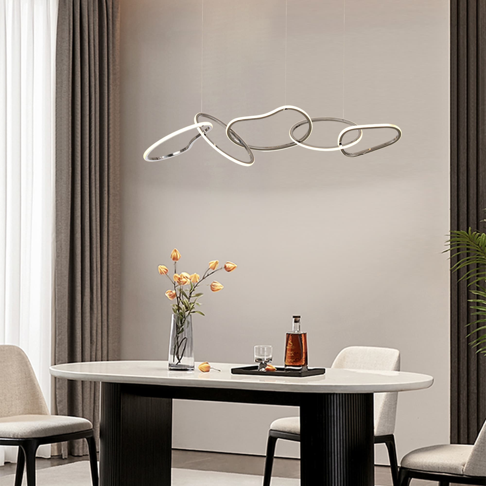 Lustre LED de luxe en acier inoxydable imbriqué de style nordique pour salle à manger