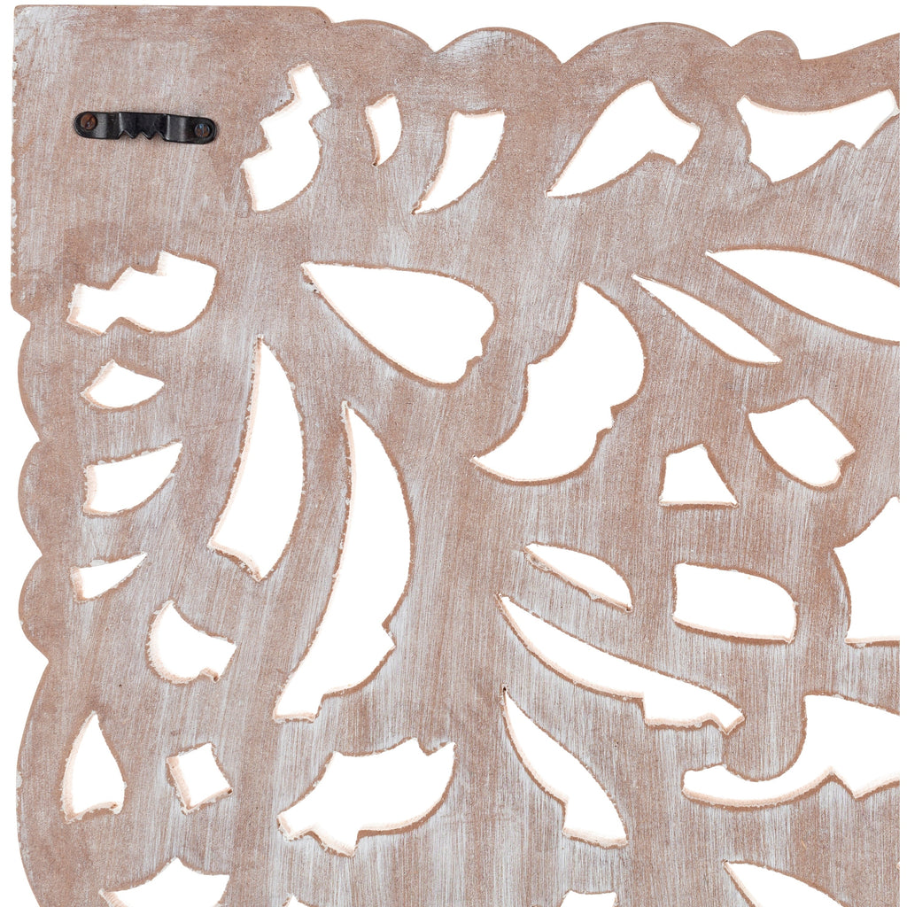 Décoration murale à 3 panneaux en bois naturel sculpté à la main Norma Floral 48 x 28 pouces
