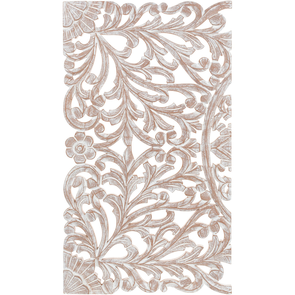 Décoration murale à 3 panneaux en bois naturel sculpté à la main Norma Floral 48 x 28 pouces
