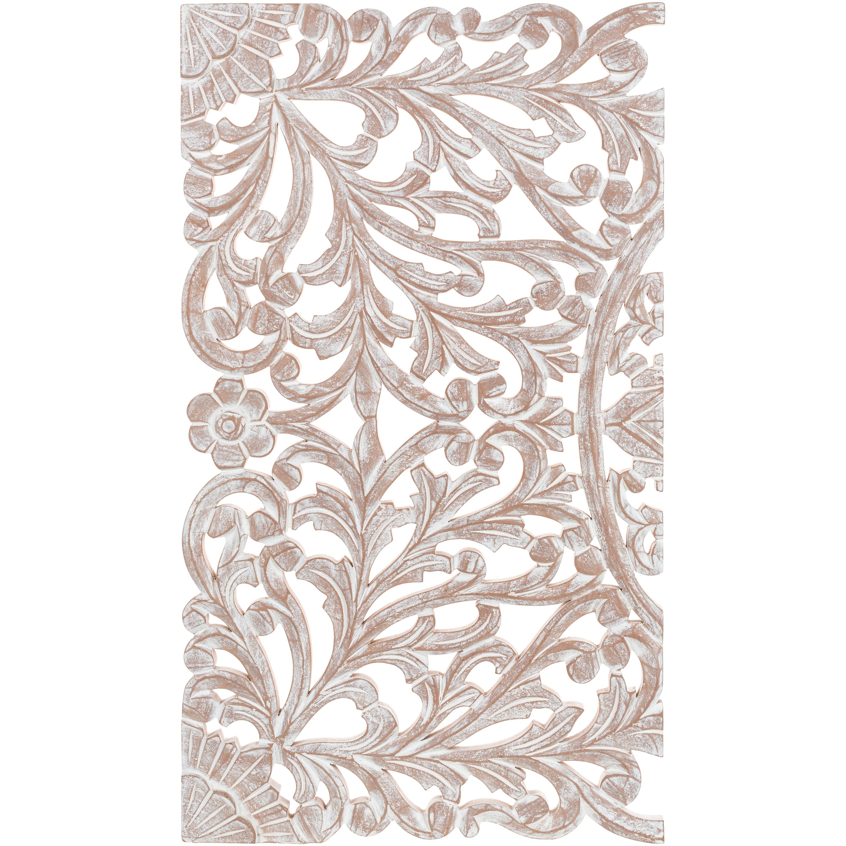 Décoration murale à 3 panneaux en bois naturel sculpté à la main Norma Floral 48 x 28 pouces