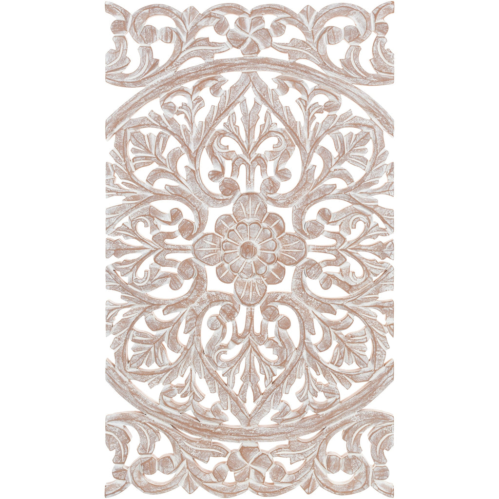 Décoration murale à 3 panneaux en bois naturel sculpté à la main Norma Floral 48 x 28 pouces