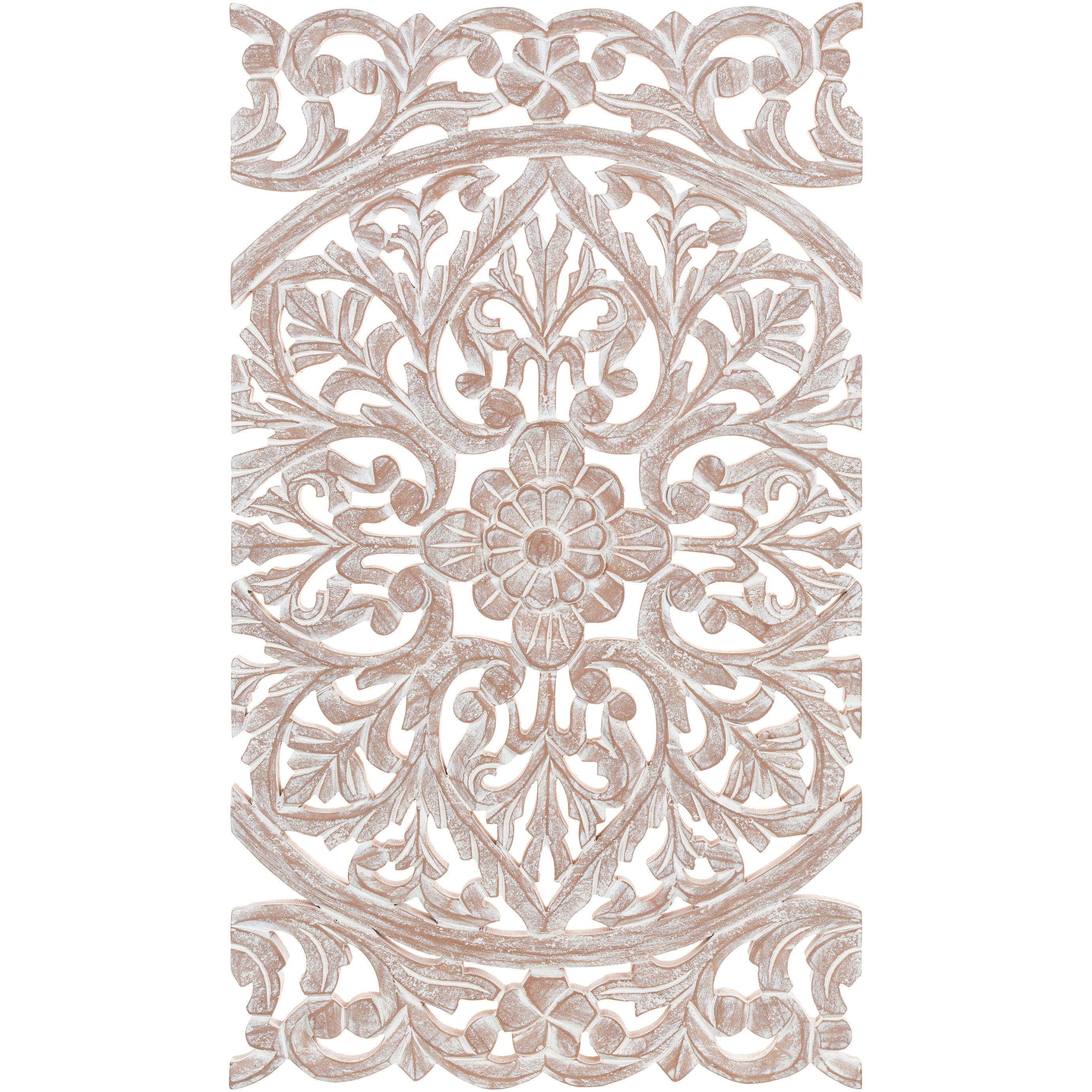 Décoration murale à 3 panneaux en bois naturel sculpté à la main Norma Floral 48 x 28 pouces