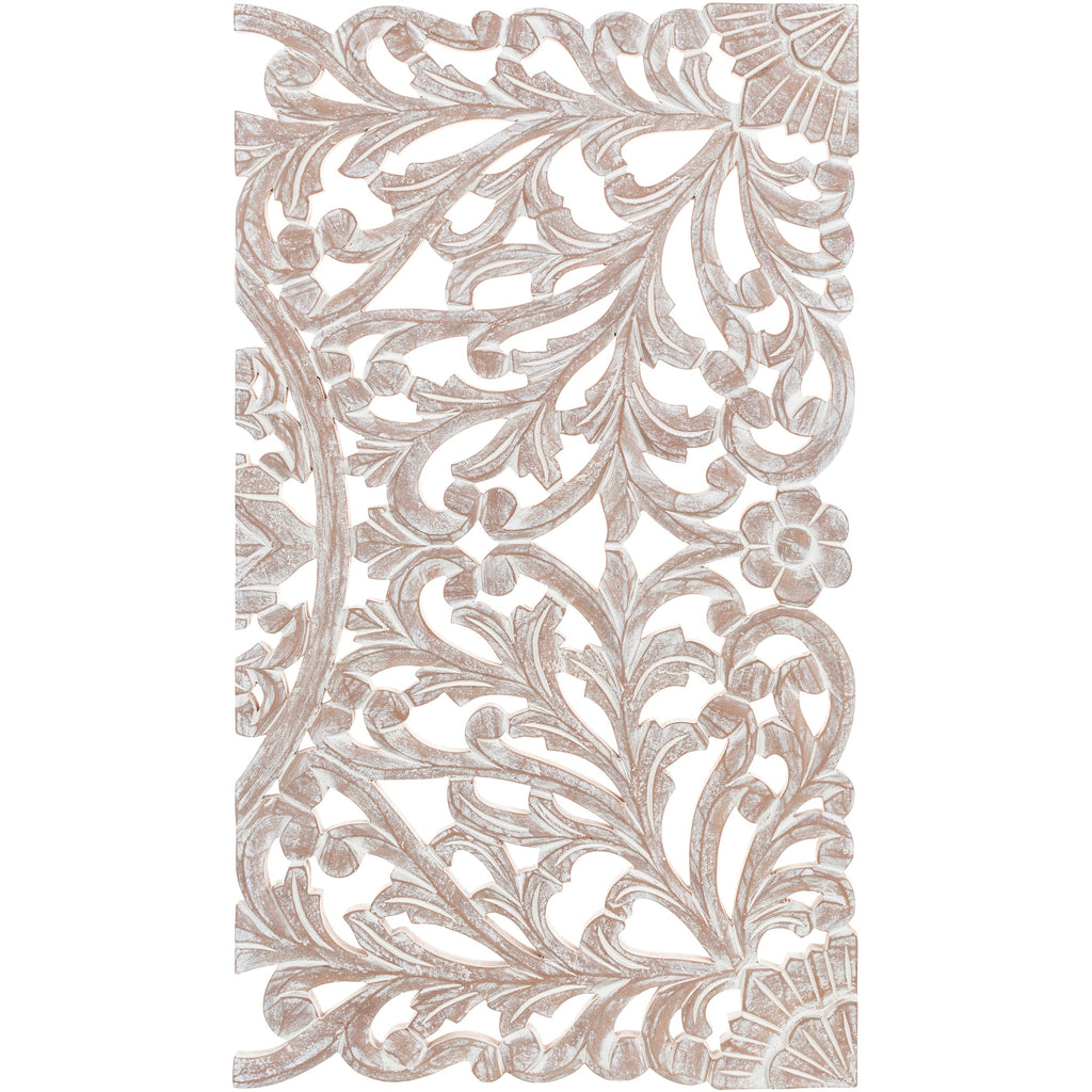 Décoration murale à 3 panneaux en bois naturel sculpté à la main Norma Floral 48 x 28 pouces