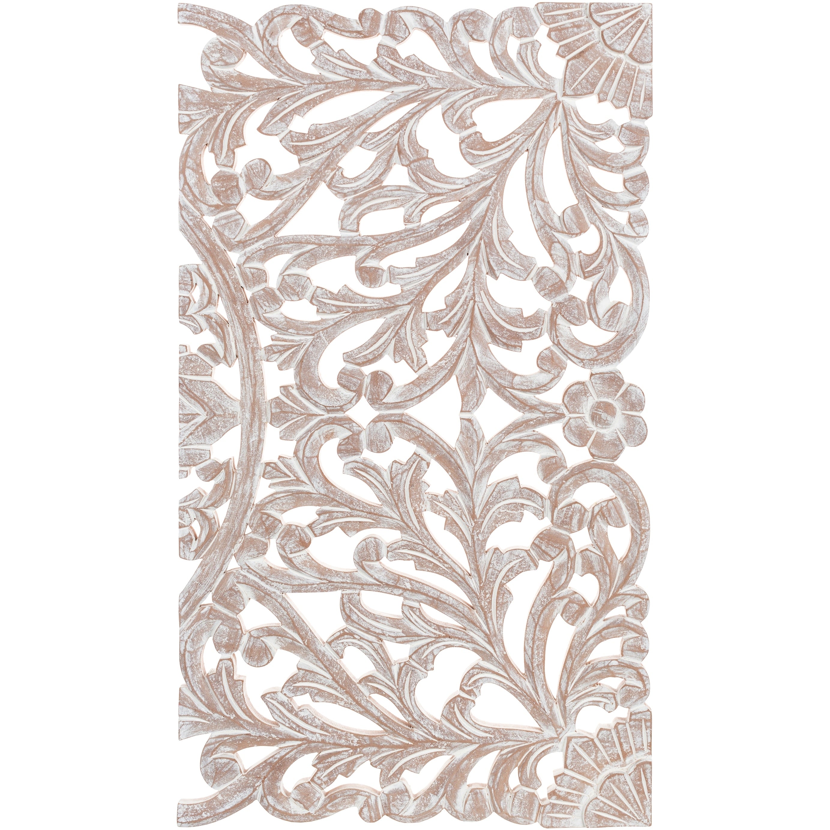 Décoration murale à 3 panneaux en bois naturel sculpté à la main Norma Floral 48 x 28 pouces