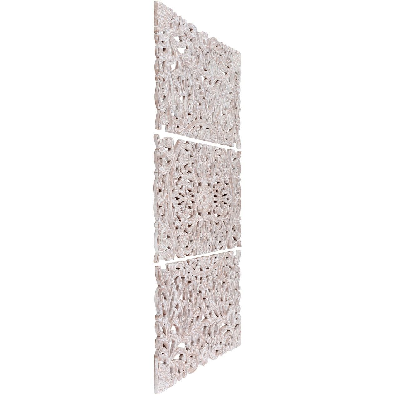 Décoration murale à 3 panneaux en bois naturel sculpté à la main Norma Floral 48 x 28 pouces