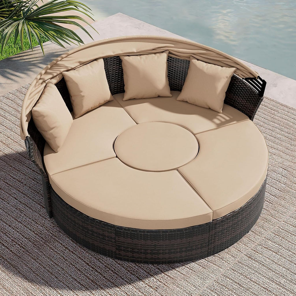 Ensemble de conversation pour patio extérieur Nuon 4 pièces/5 pièces, ensemble de méridienne en osier avec auvent par Havenside Home