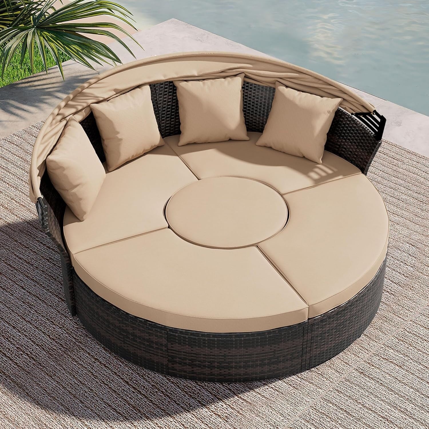 Ensemble de conversation pour patio extérieur Nuon 4 pièces/5 pièces, ensemble de méridienne en osier avec auvent par Havenside Home