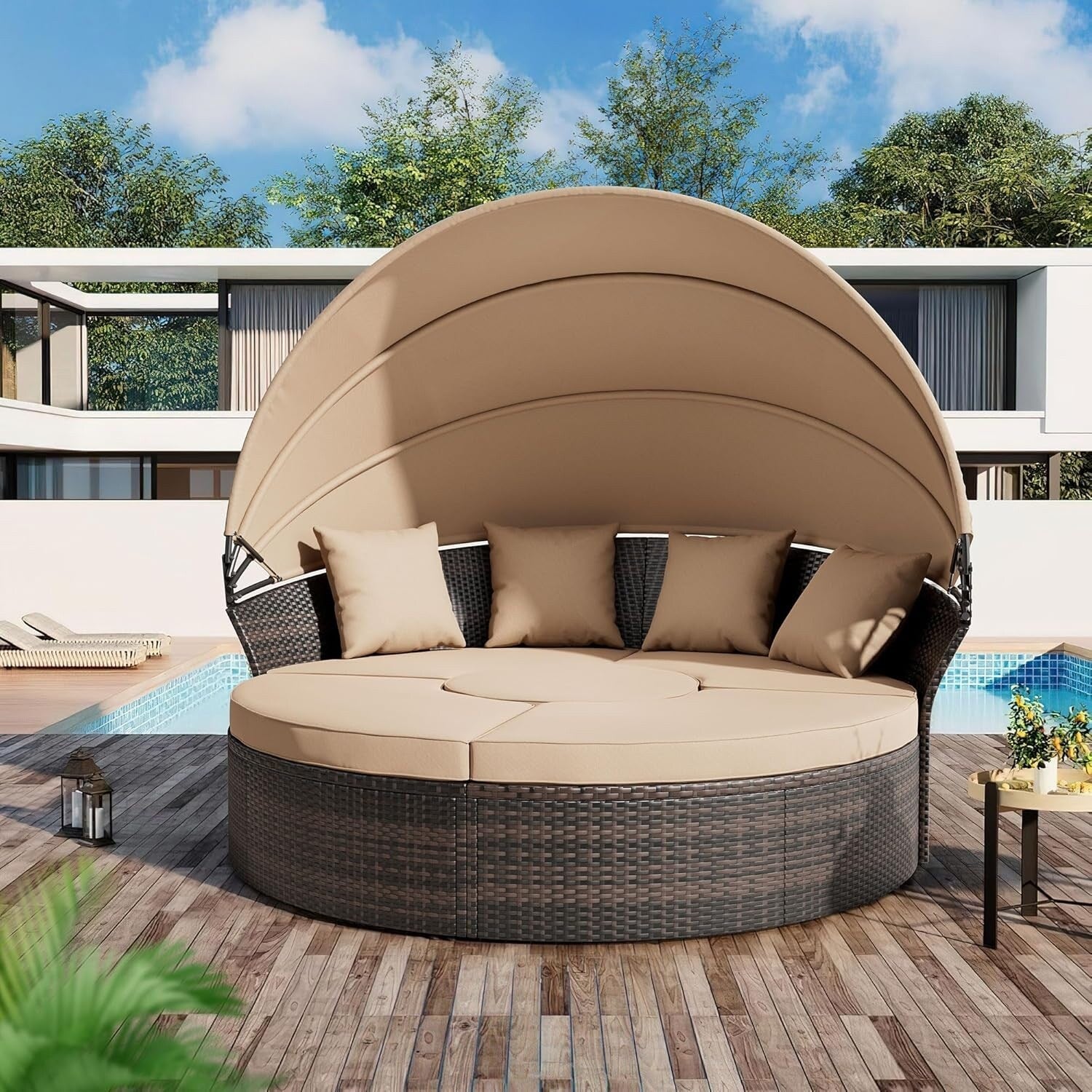 Ensemble de conversation pour patio extérieur Nuon 4 pièces/5 pièces, ensemble de méridienne en osier avec auvent par Havenside Home
