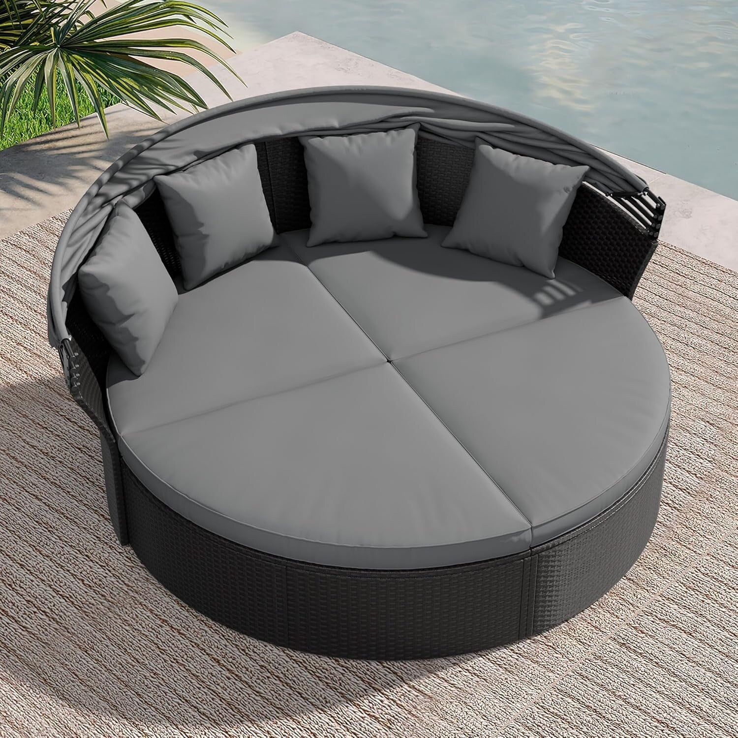 Ensemble de conversation pour patio extérieur Nuon 4 pièces/5 pièces, ensemble de méridienne en osier avec auvent par Havenside Home