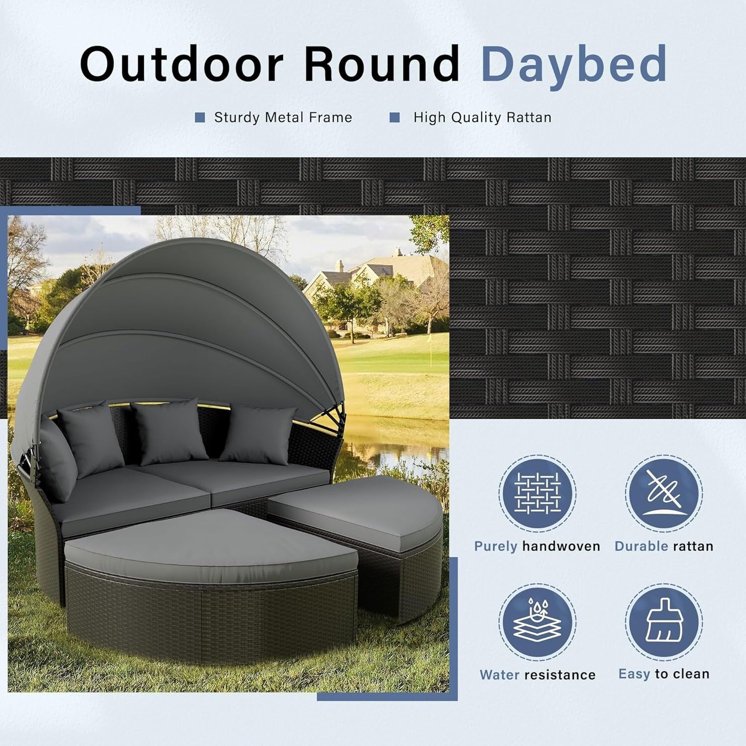 Ensemble de conversation pour patio extérieur Nuon 4 pièces/5 pièces, ensemble de méridienne en osier avec auvent par Havenside Home