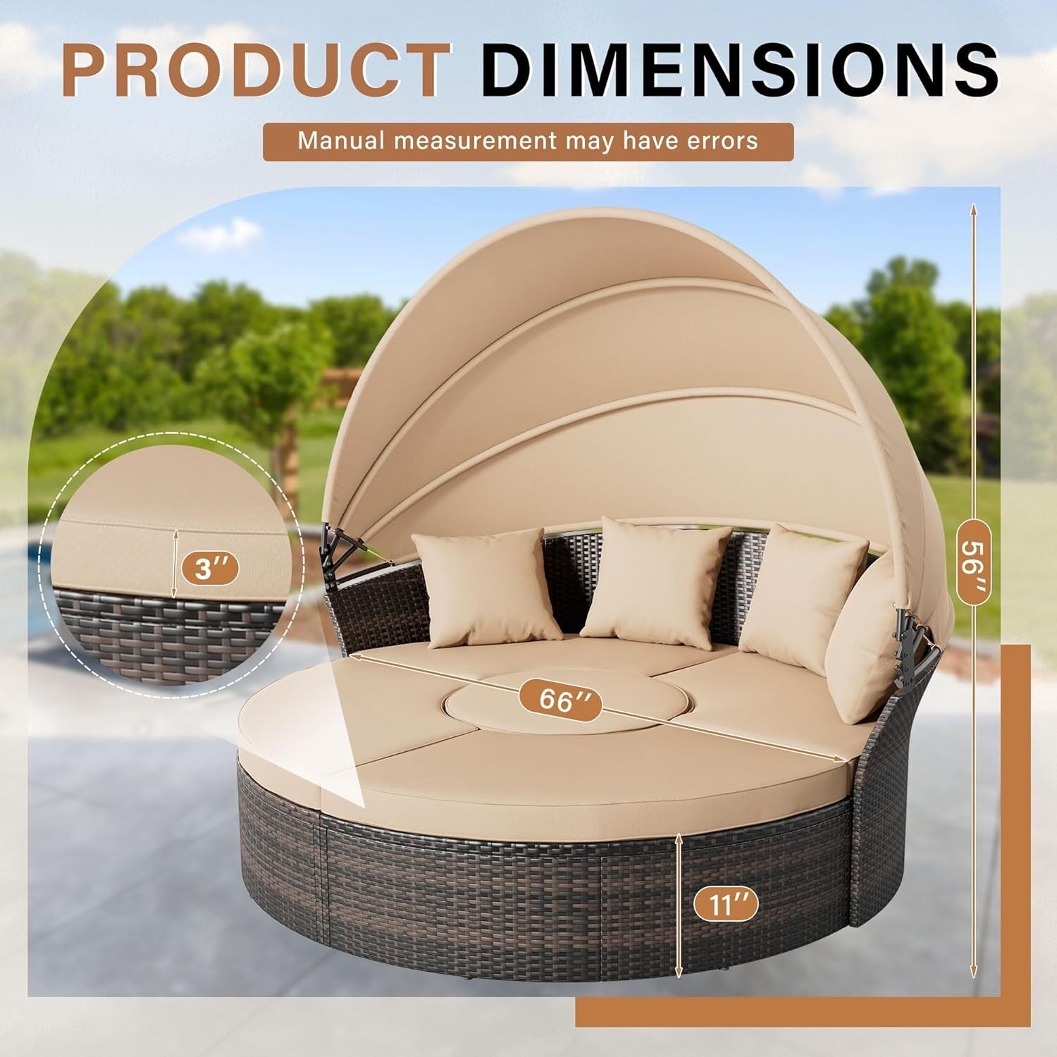 Ensemble de conversation pour patio extérieur Nuon 4 pièces/5 pièces, ensemble de méridienne en osier avec auvent par Havenside Home