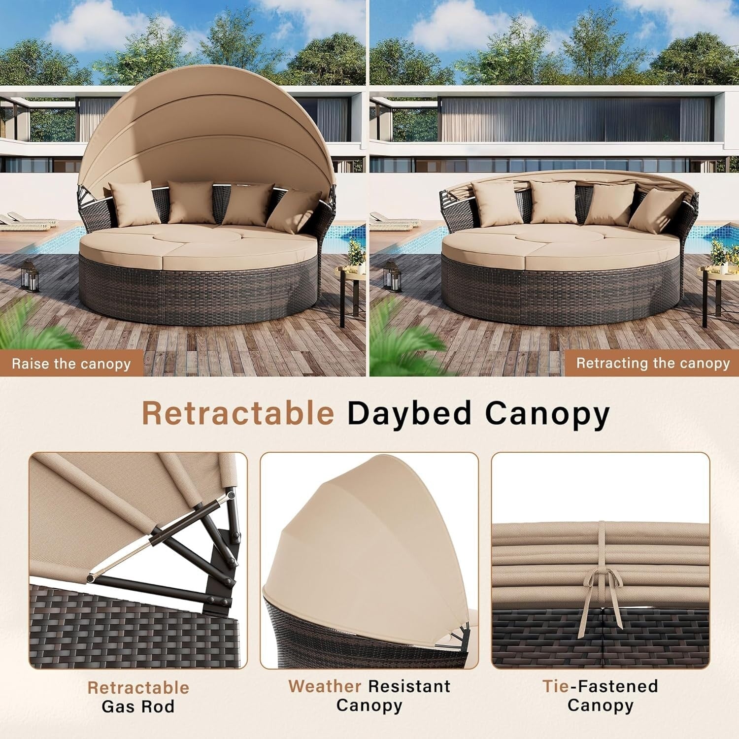 Ensemble de conversation pour patio extérieur Nuon 4 pièces/5 pièces, ensemble de méridienne en osier avec auvent par Havenside Home