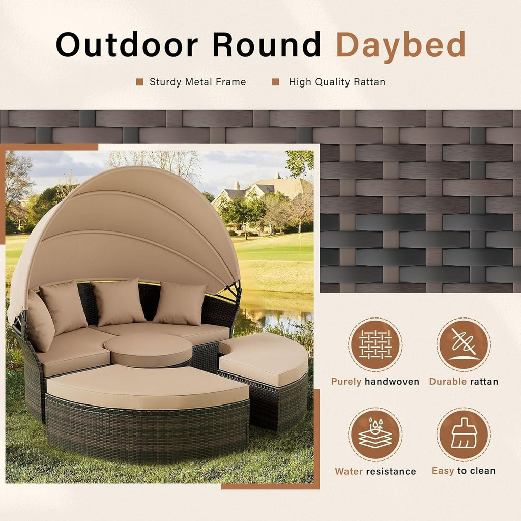 Ensemble de conversation pour patio extérieur Nuon 4 pièces/5 pièces, ensemble de méridienne en osier avec auvent par Havenside Home