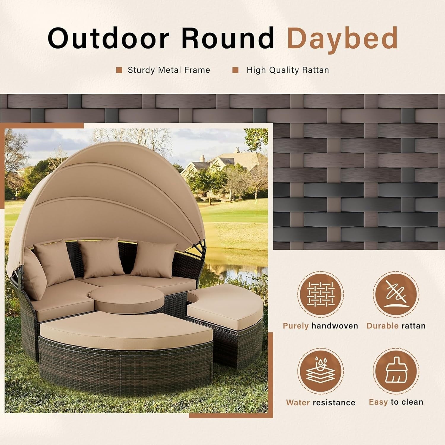 Ensemble de conversation pour patio extérieur Nuon 4 pièces/5 pièces, ensemble de méridienne en osier avec auvent par Havenside Home