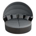 Ensemble de canapé-lit sectionnel rond en osier noir pour patio Nuon 4 pièces avec auvent rétractable par Havenside Home