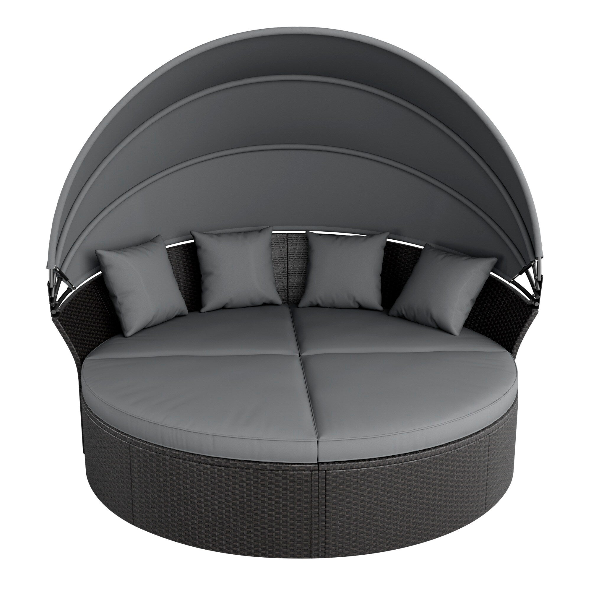 Ensemble de canapé-lit sectionnel rond en osier noir pour patio Nuon 4 pièces avec auvent rétractable par Havenside Home