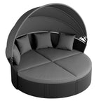 Ensemble de canapé-lit sectionnel rond en osier noir pour patio Nuon 4 pièces avec auvent rétractable par Havenside Home
