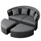 Ensemble de canapé-lit sectionnel rond en osier noir pour patio Nuon 4 pièces avec auvent rétractable par Havenside Home