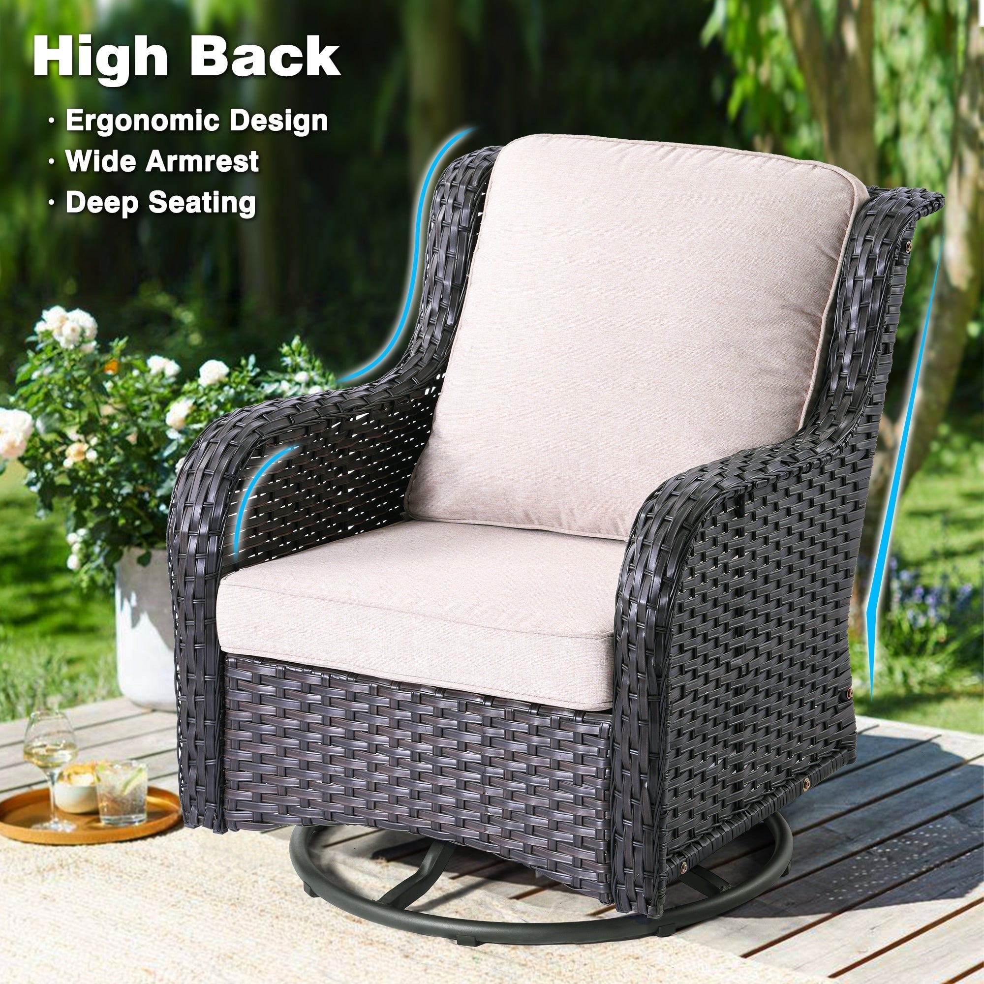 Ensemble de 8 chaises pivotantes en osier pour patio OVIOS
