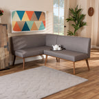 Ensemble de banquette de coin repas 2 pièces en tissu gris et bois de noyer Odessa