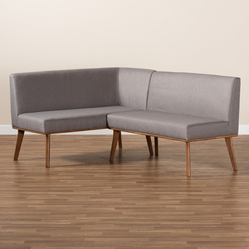 Ensemble de banquette de coin repas 2 pièces en tissu gris et bois de noyer Odessa