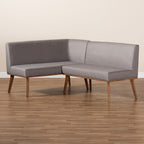Ensemble de banquette de coin repas 2 pièces en tissu gris et bois de noyer Odessa