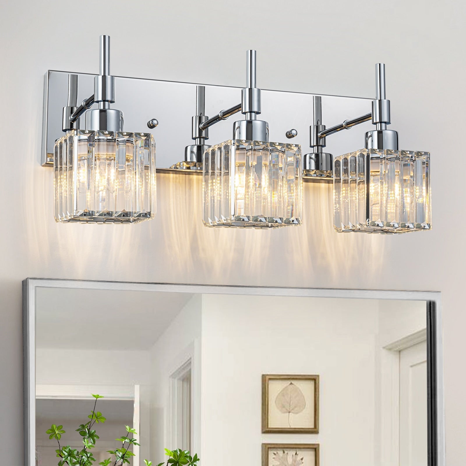 Luminaires de salle de bain en cristal à intensité variable Ora Modern sur miroir Glam Vanity Lights