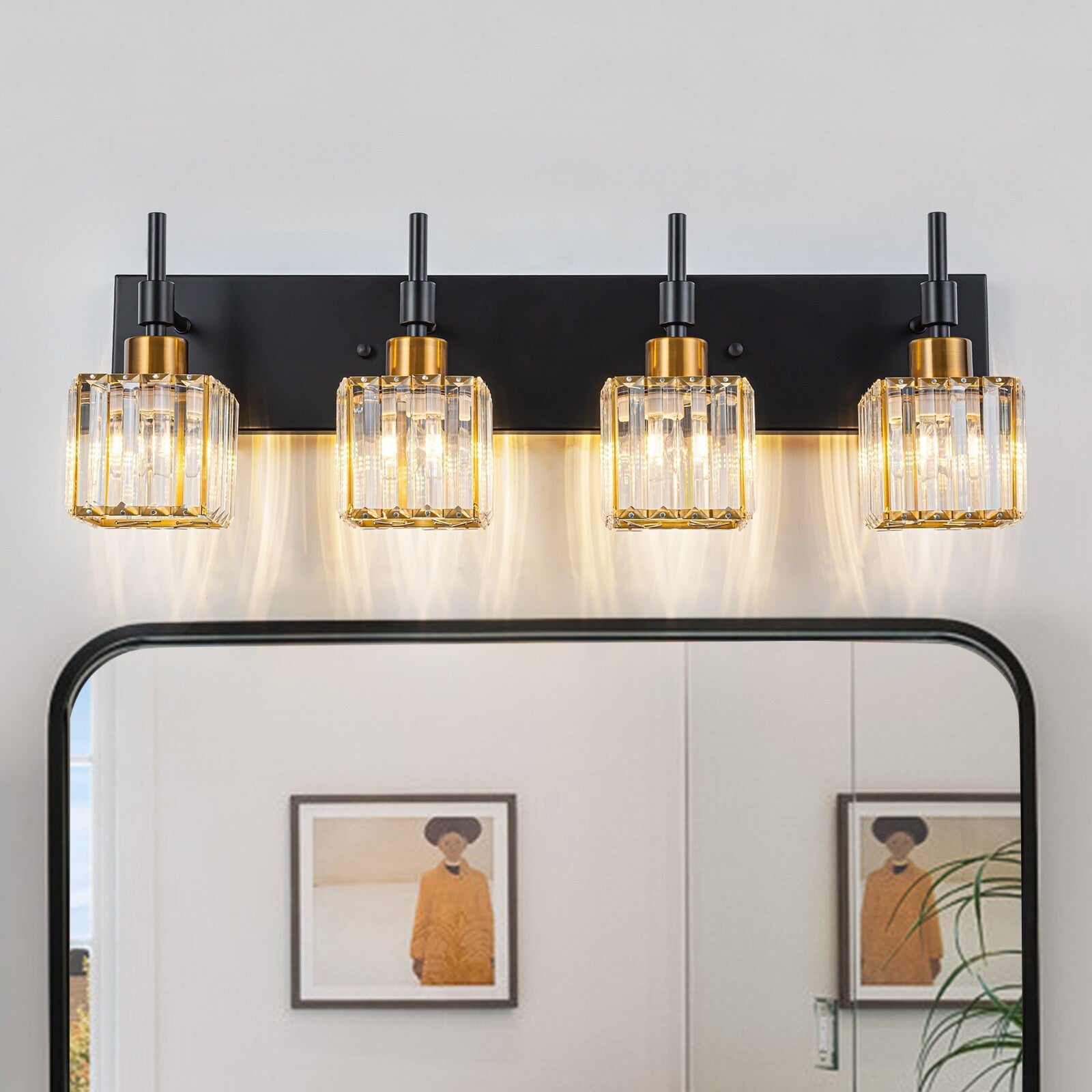 Luminaires de salle de bain en cristal à intensité variable Ora Modern sur miroir Glam Vanity Lights