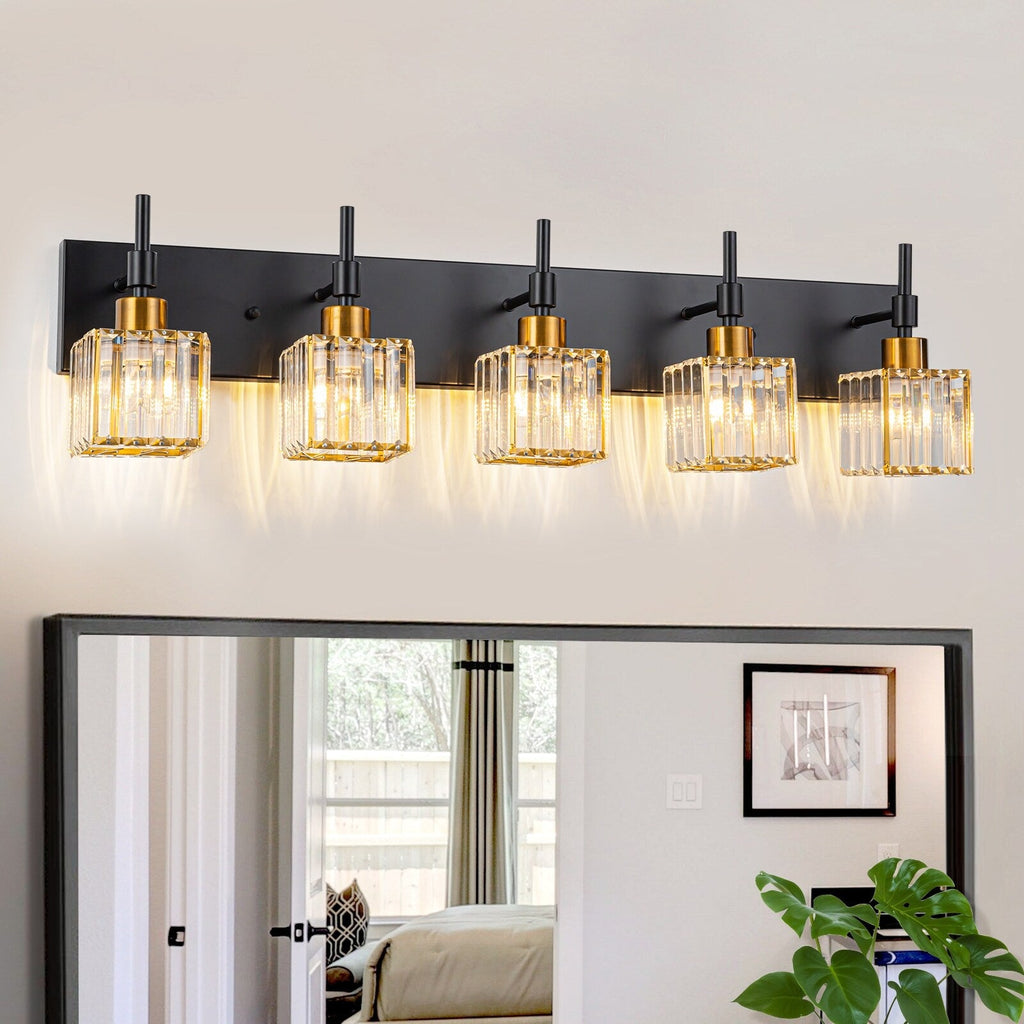 Luminaires de salle de bain en cristal à intensité variable Ora Modern sur miroir Glam Vanity Lights