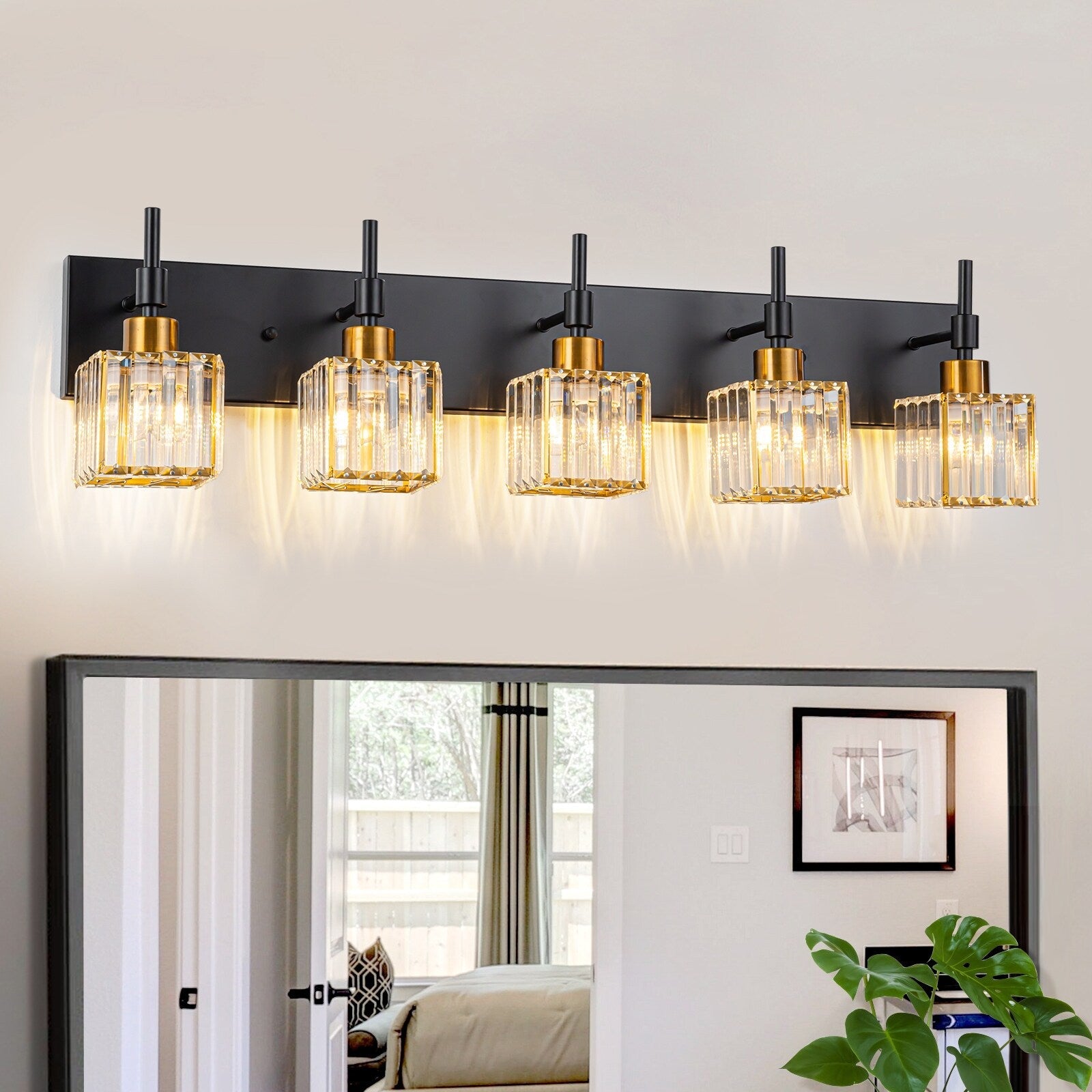 Luminaires de salle de bain en cristal à intensité variable Ora Modern sur miroir Glam Vanity Lights