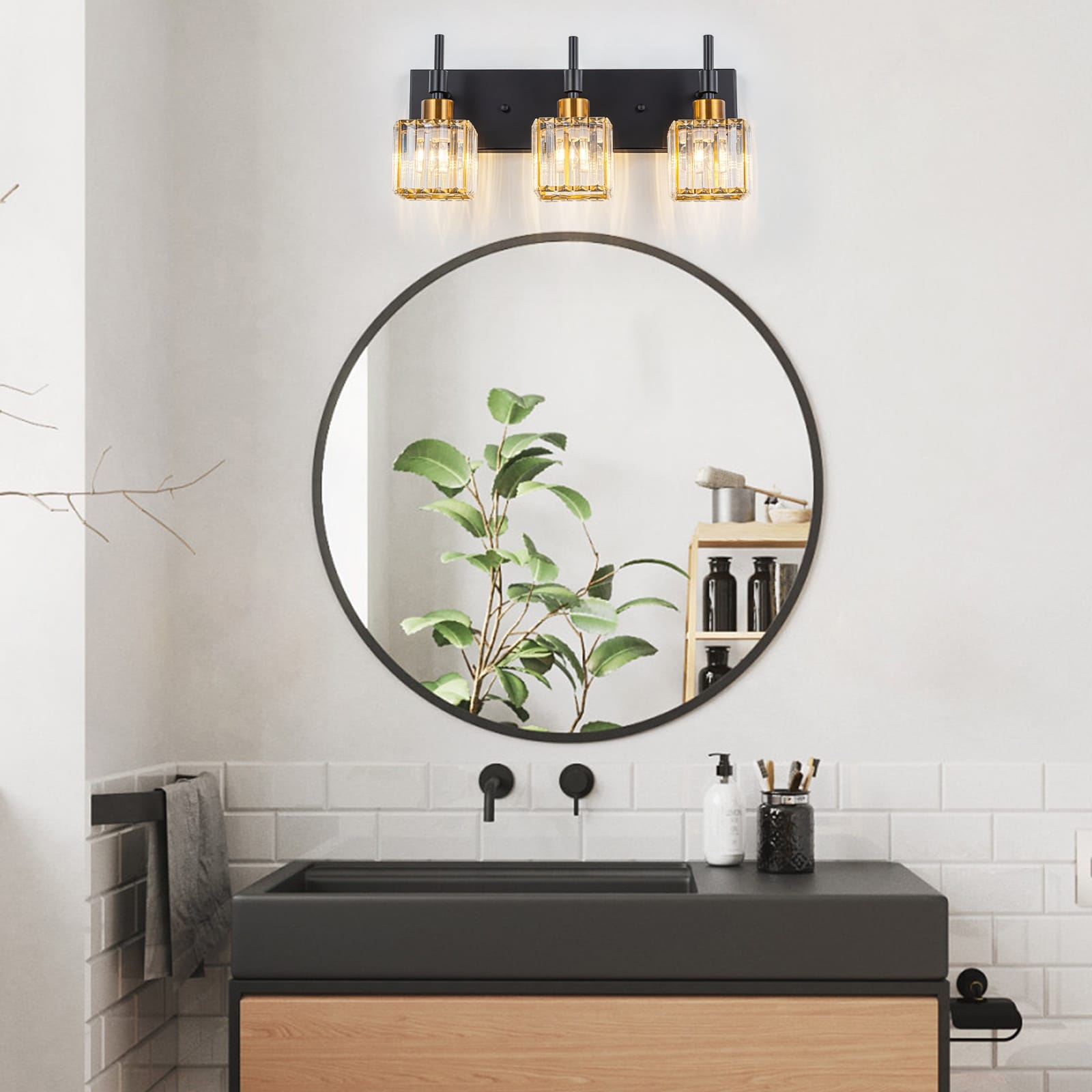 Luminaires de salle de bain en cristal à intensité variable Ora Modern sur miroir Glam Vanity Lights