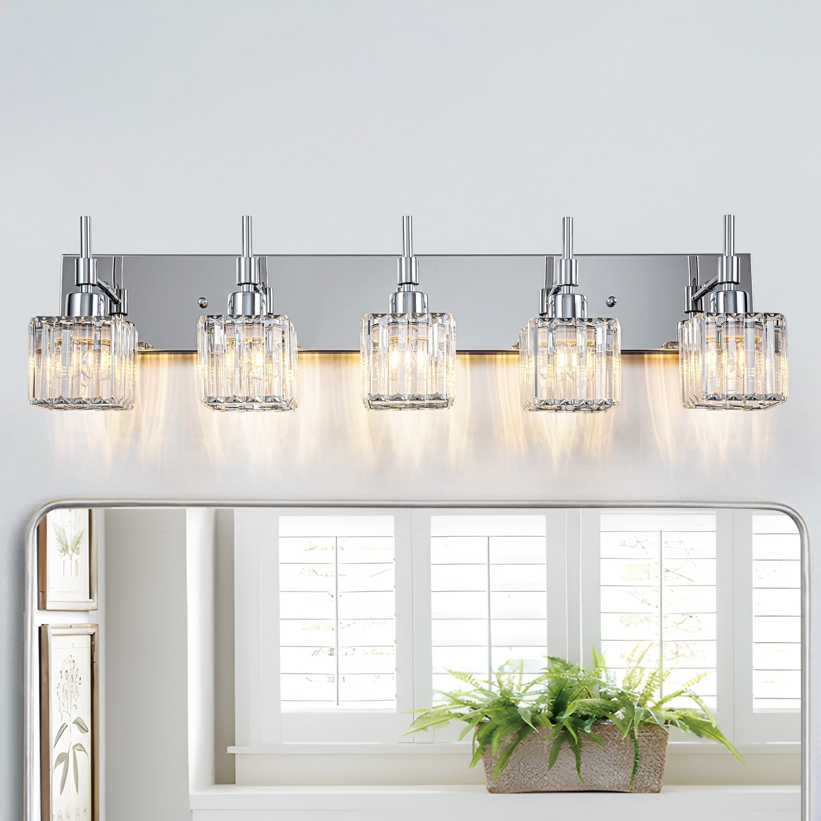 Luminaires de salle de bain en cristal à intensité variable Ora Modern sur miroir Glam Vanity Lights