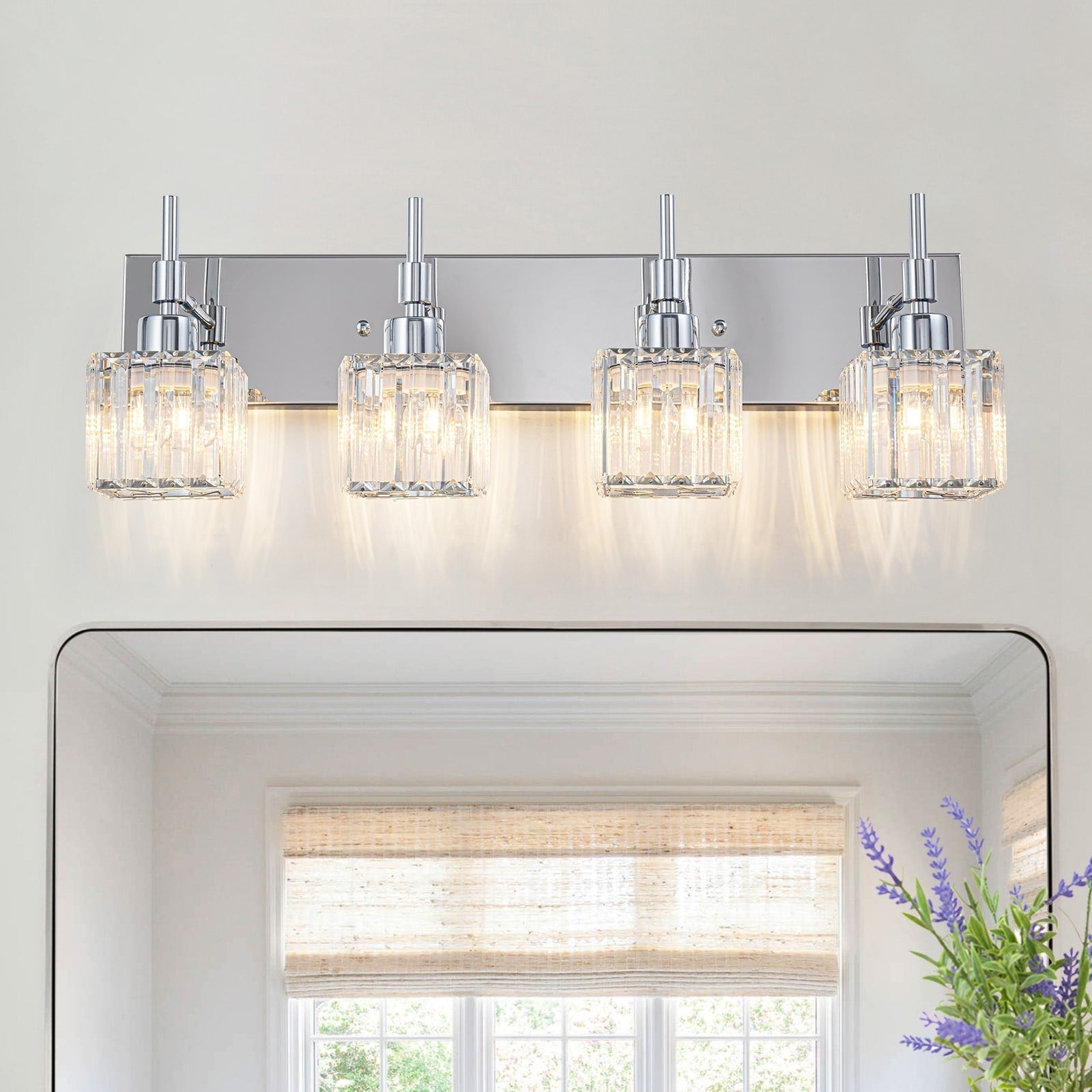 Luminaires de salle de bain en cristal à intensité variable Ora Modern sur miroir Glam Vanity Lights