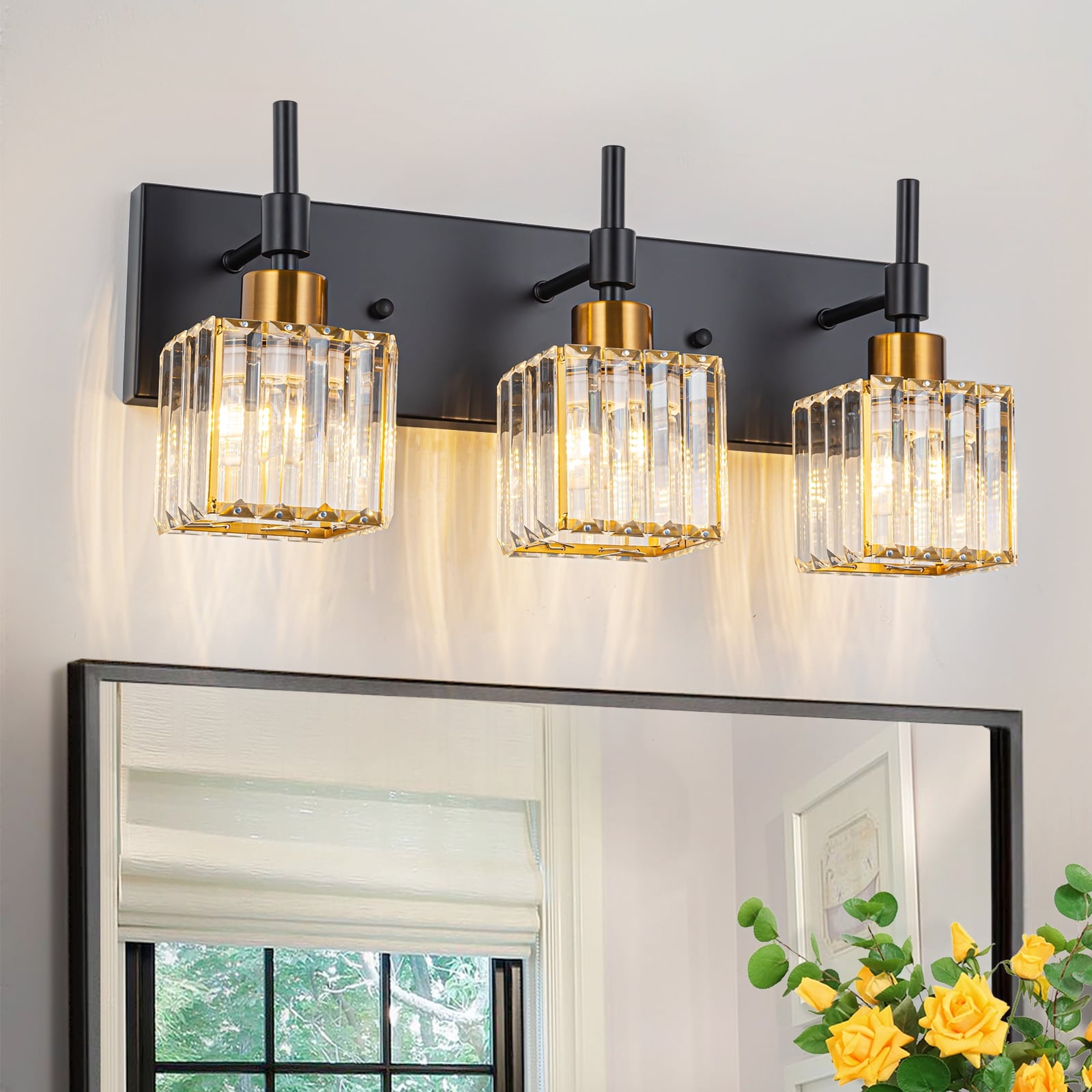 Luminaires de salle de bain en cristal à intensité variable Ora Modern sur miroir Glam Vanity Lights