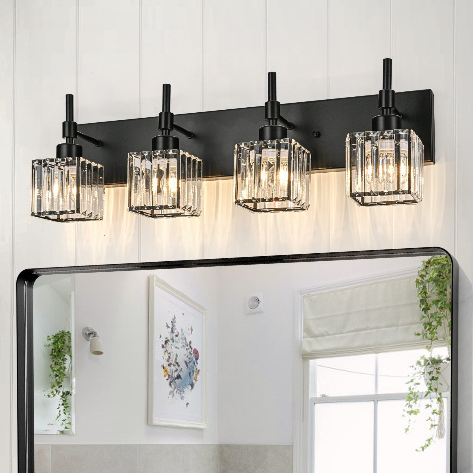 Luminaires de salle de bain en cristal à intensité variable Ora Modern sur miroir Glam Vanity Lights
